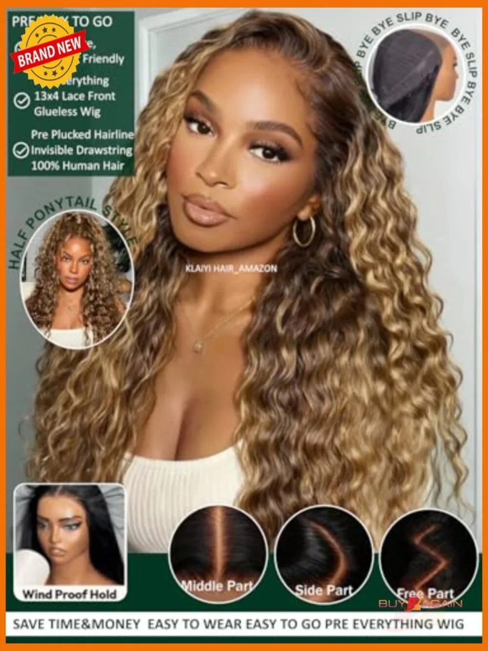13x4 Lace Front Wig Human Hair Drawstring Water Wave Curly Pre-Plucked Bleached